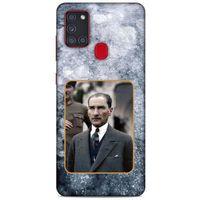 Samsung Galaxy A21s Kılıf Atatürk (32) Soft Silikon Kılıf Gri Buzul