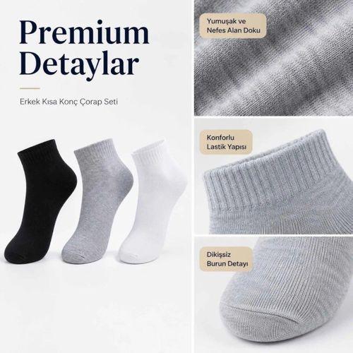 Erkek Kısa Konç Çorap 6'lı | %80 Pamuklu Dikişsiz Burun, Nefes Alan, Siyah Gri Beyaz