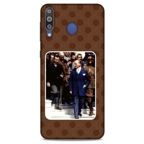 Samsung Galaxy M30 Kılıf Atatürk (23) Ultra Koruma Kılıfı Kahve Yuvarlak