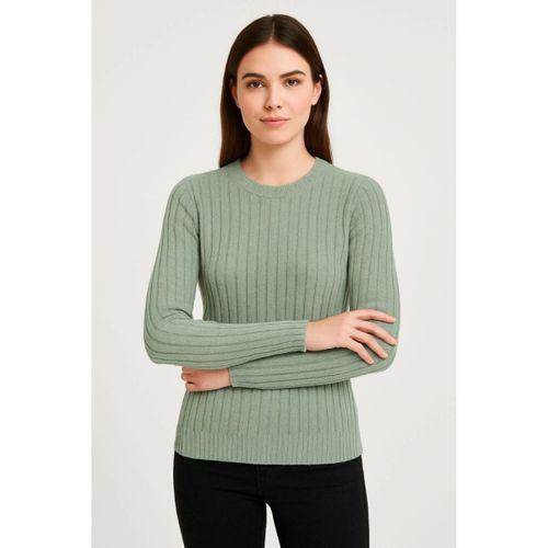 Erkek Bisiklet Yuvarlak Yaka Triko Kazak Pamuklu Kalın Fitilli Dokuma, Regular Fit Uzun Kollu Kışlık Model - Mint Yeşili