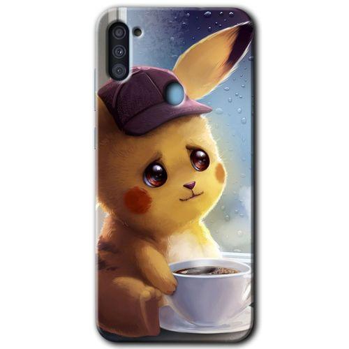 MRCİLETİSİM Samsung Galaxy M11 Kılıf Baskılı Kapak - Üzgün Pikaçu + 5D Tam Kaplayan Cam