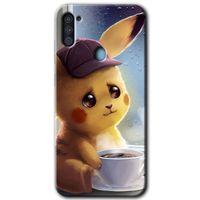 MRCİLETİSİM Samsung Galaxy M11 Kılıf Baskılı Kapak - Üzgün Pikaçu + 5D Tam Kaplayan Cam