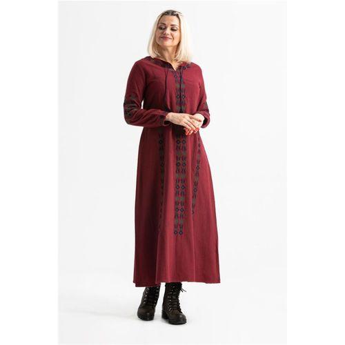 Uzun Kol Mahur Pazen Uzun Sonbahar ve Kışlık Elbise Bordo Brd