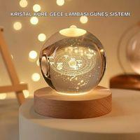 Usb Bağlantılı Işıklı Kristal Küre Modern Ahşap Tabanlı Dekor