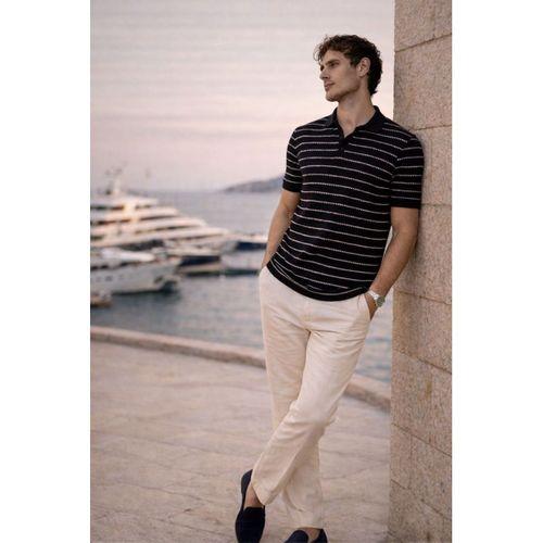 Nordic Desenli Örme Kumaş Viskon Erkek T-Shirt - Siyah