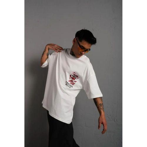 Erkek Sırt Baskılı A Kalite Oversize T-shirt - Beyaz