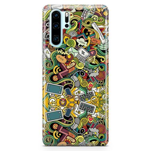 Huawei P30 Pro Kılıf Wireless Doodle Arka Kapak Koruma Desenli Full Koruyucu