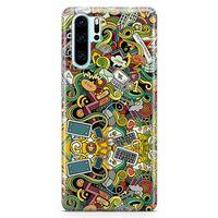 Huawei P30 Pro Kılıf Wireless Doodle Arka Kapak Koruma Desenli Full Koruyucu