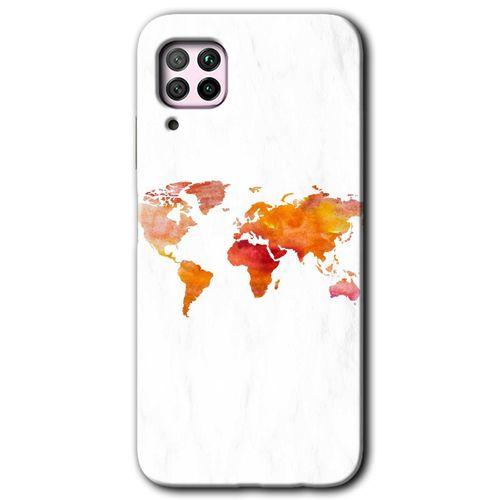 MRCİLETİSİM Huawei P40 Lite Kılıf Baskılı Kapak - Dünya Haritası + 5D Tam Kaplayan Cam