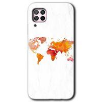 MRCİLETİSİM Huawei P40 Lite Kılıf Baskılı Kapak - Dünya Haritası + 5D Tam Kaplayan Cam