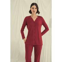 Uzun Kollu Düğmeli V Yaka Pijama Takımı
