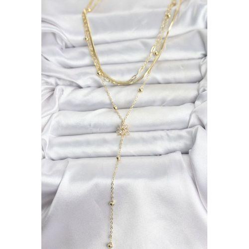 Pirinç Gold Renk Kutup Yıldızı Model Detaylı 3'lü Kombin Y Kadın Kolye