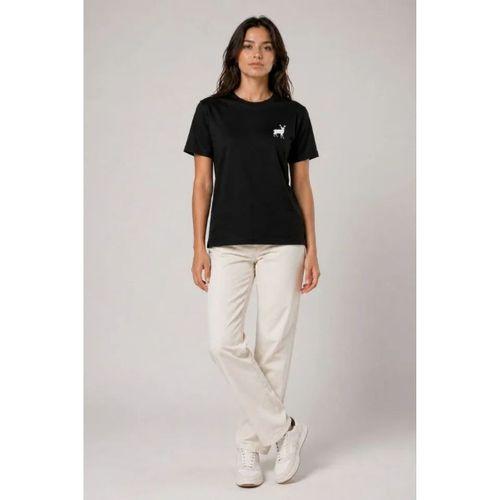 Minimal Geyik Logolu Tişört Bisiklet Yaka Kısa Kol Yazlık T-Shirt - Siyah