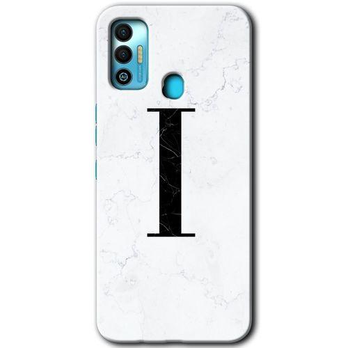 Tecno Spark 7T HD Baskılı Kılıf + 9D Tam Ekran Koruyucu - Beyaz Mermer Desenli İ Harfi