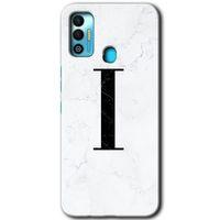 Tecno Spark 7T HD Baskılı Kılıf + 9D Tam Ekran Koruyucu - Beyaz Mermer Desenli İ Harfi