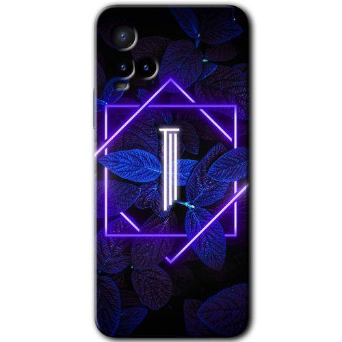 Potkal Hediye Fabrikası Vivo Y33s Kılıf HD Desen Baskılı Arka Kapak - Dark Neon Yaprak I Harfi