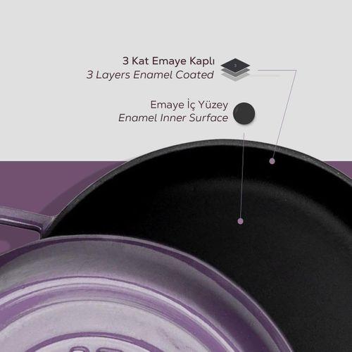 Lava Trendy Demir Döküm Pilav Basık Yayvan Tencere 28 Cm Mor