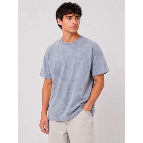 Erkek Yıkamalı Washed Effect Tişört Bisiklet Yaka Sokak Stil Kısa Kol T-Shirt - Gri
