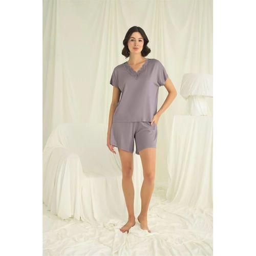 Kısa Kollu Dantelli V Yaka Şort Takımı