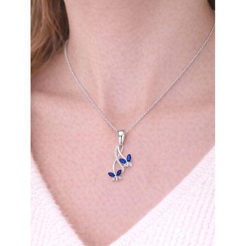 Sonsuzluk Pırlanta Model Safir Taşlı Kelebek Kadın Gümüş Kolye