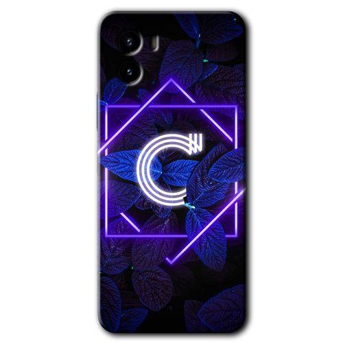 Vivo Y15s Kılıf HD Desen Baskılı Arka Kapak - Dark Neon Yaprak C Harfi + Kırılmaz Cam