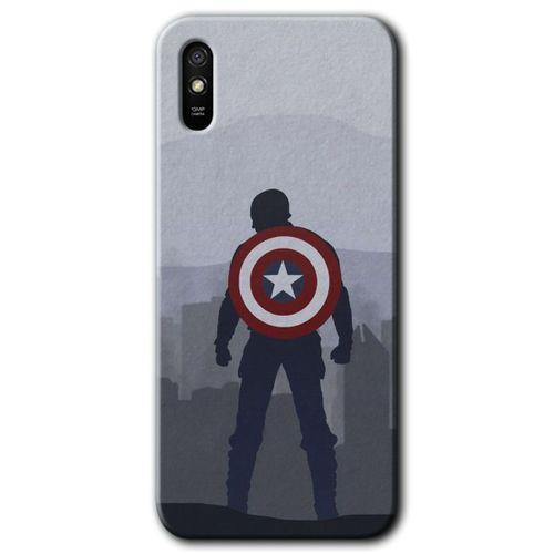 MRCİLETİSİM Xiaomi Redmi 9A Kılıf Baskılı Kapak - Captain Avenger + 5D Tam Kaplayan Cam