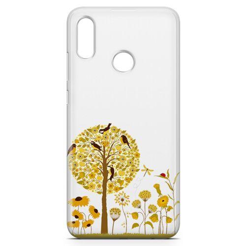 Huawei Y7 2019 Kılıf Sarı Ağaç Ve Kuşlar Arka Kapak Koruma Desenli Full Koruyucu