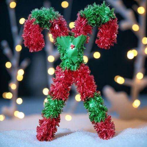 YÜKSEK KALİTE YILBAŞI BASTONU KIRMIZI ŞEKER ÇUBUK DEKORU METALİK YILBAŞI VİTRİN DEKORLARI 38X26 CM