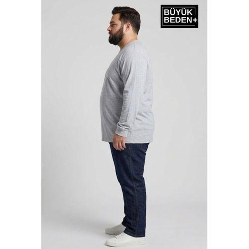 Erkek Büyük Beden 3 lü Set Uzun Kollu 2 İplik Bisiklet Yaka Tişört SPR26BEA942+3