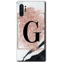 Samsung Galaxy Note 10 Plus HD Baskılı Kılıf + 9D Tam Ekran Koruyucu - Pembe Mermer G Harfi