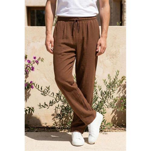 Hafif ve Rahat Müslin Baggy Erkek Pantolon - Kahve