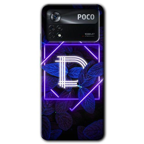 Poco x4 Pro Kılıf HD Desen Baskılı Arka Kapak + Temperli Cam - Dark Neon Yaprak D Harfi