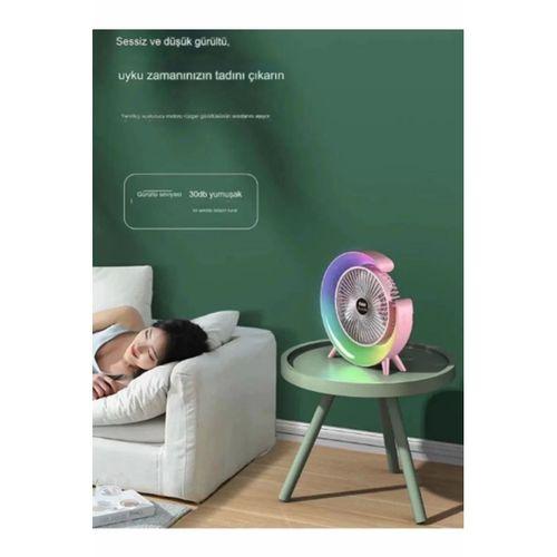 Masaüstü Vantilatör Usb Şarjlı Rgb Led Işıklı 3 Kademeli 180° Ayarlanabilir Soğutucu Fan Mavi