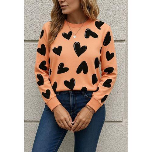 Kadın Uzun Kollu Bisiklet Yaka Kalp Desenli Iki Iplik Bluz