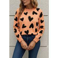 Kadın Uzun Kollu Bisiklet Yaka Kalp Desenli Iki Iplik Bluz