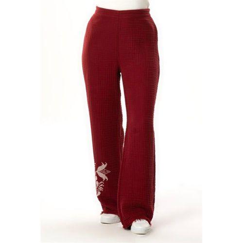 Beli Lastikli Filiz Sonbahar ve Kışlık Nakışlı Double Müslin Pantolon Bordo Brd