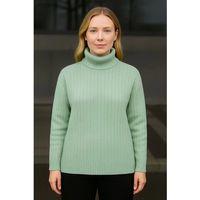 Balıkcı Yaka Bağazlı Triko Kazak Pamuklu Kalın Fitilli Dokuma - Mint Yeşili