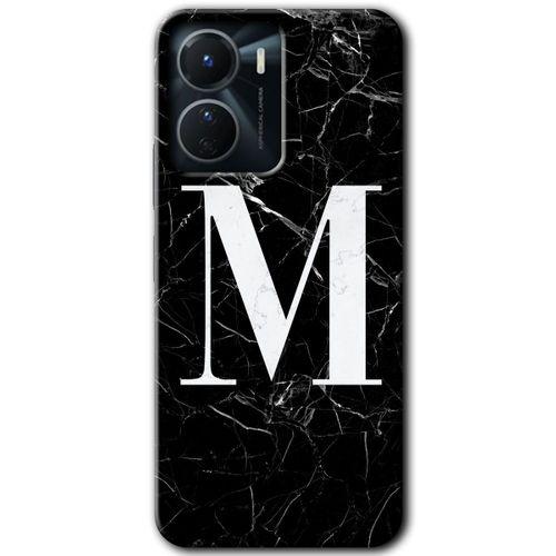 Vivo Y16 Kılıf HD Desen Baskılı Arka Kapak - Siyah Mermer Desenli M Harfi