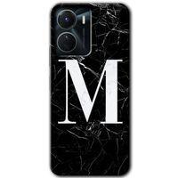 Vivo Y16 Kılıf HD Desen Baskılı Arka Kapak - Siyah Mermer Desenli M Harfi