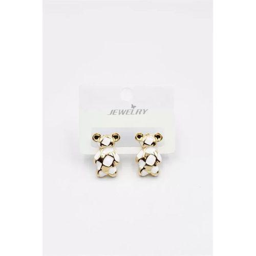 Mineli Ayıcık Küpe - Beyaz