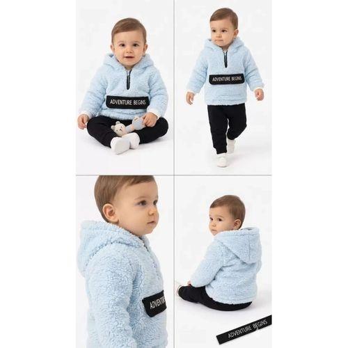 6/24 Ay Kapşonlu Kuzu Kumaş Bebek Takımı