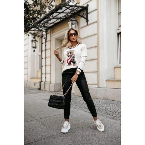 Kadın Yüksek Bel Lastikli Cepli Deri Pantolon