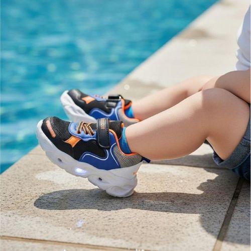 Wisco 018 Siyah-Mavi Cırtlı Işıklı Bebe Erkek Çocuk Spor Ayakkabı