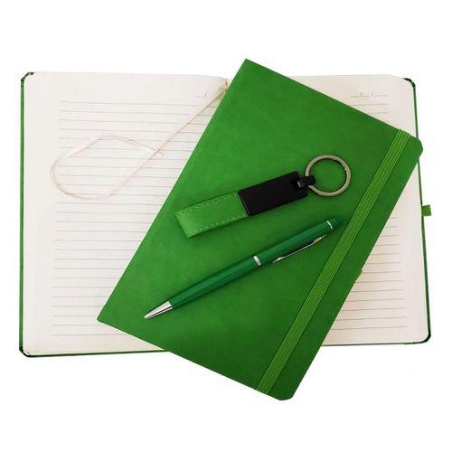 Yeşil Termo Deri Defter, Kalem Ve Anahtarlık Seti