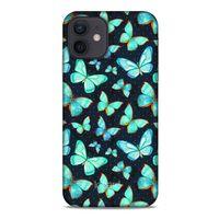 Apple iPhone 12 Kılıf Kelebek Etkisi (12) Koruyucu Silikon Beyaz Mavi