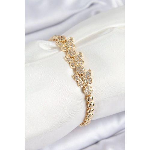 Pirinç Zirkon Taşlı Kelebek Model Gold Renk Kadın Bileklik