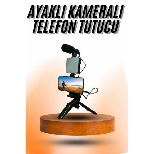 Telefon Tutucu Mini Mikrofonlu Tripod Vlog Çekim Video