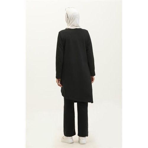 Kruvaze Bisiklet Yaka Sade Basic Tunik Panolon İkili Takım - 03076.003 - Siyah