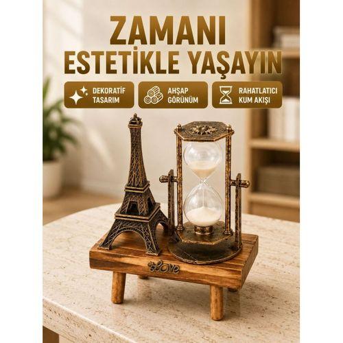 Ahşap Gövdeli Dekoratif Kum Saati – Masa Üstü El Sanatı Aksesuarı