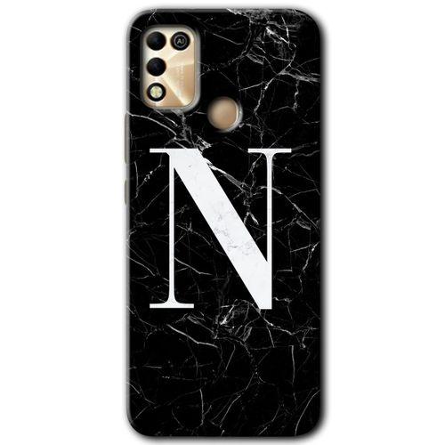 İnfinix Hot 11 Play Kılıf HD Desen Baskılı Arka Kapak - Siyah Mermer Desenli N Harfi